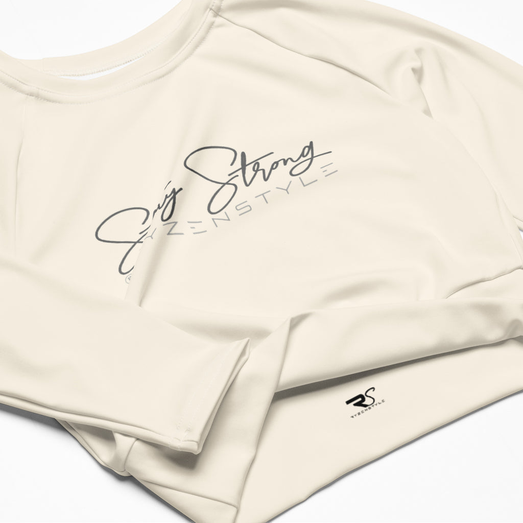 'STAY STRONG' LONG SLEEVE CROP-TOP